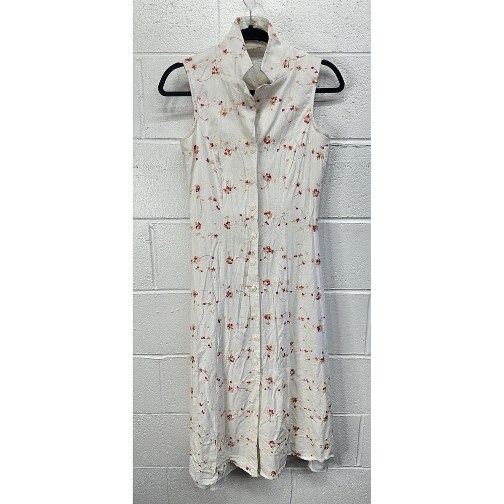 VTG Cimmaron Embroidered Floral Sleeveless Crisscross Back Linen Dress / Size 6P